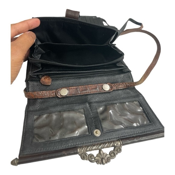 Croc Effect Brighton Leather Purse Tan, Brown And Black Wallet Purse - Picture 4 of 9